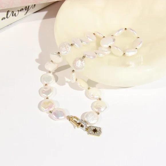 Freshwater Coin Pearls Necklace and .925 Sterling Silver - Picture 8 of 13